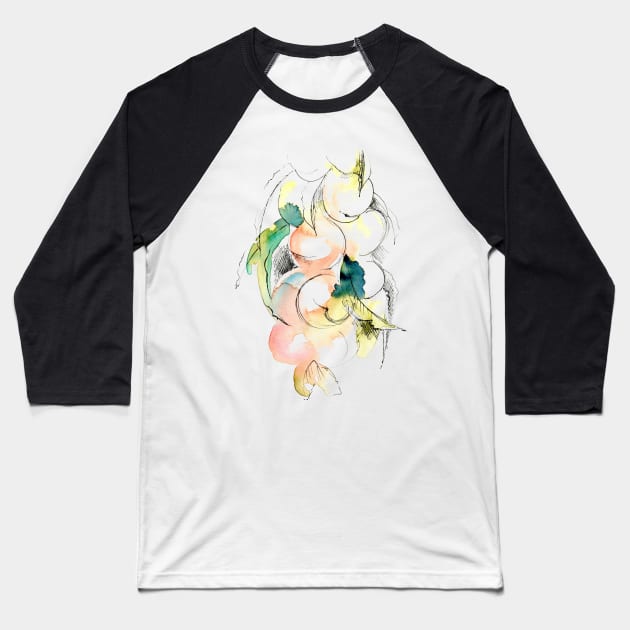 Peaches Baseball T-Shirt by Maria Mi Art